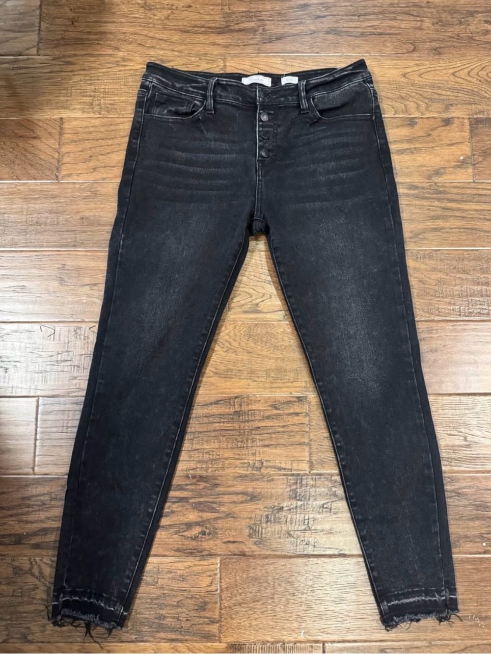 KanCan Black Washed Mid-Rise Skinny Jeans with Raw Hem